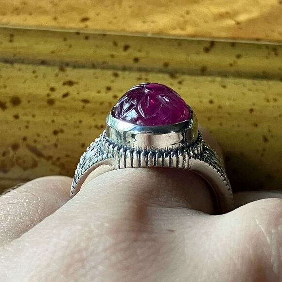 Natural Ruby Sterling Silver Artistic Ring Size 7 - Picture 2 of 8